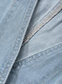 Livesso 女士V领短袖宽松休闲牛仔夹克 - 藍色 - 查看 7