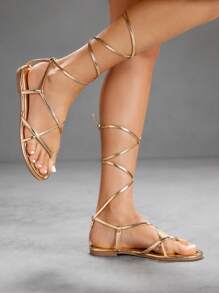 CUCCOO SZL Cuccoo Summer Casual Versatile Flat Criss-Cross Strap Sandals