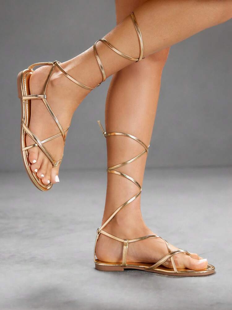 CUCCOO SZL Cuccoo Summer Casual Versatile Flat Criss-Cross Strap Sandals