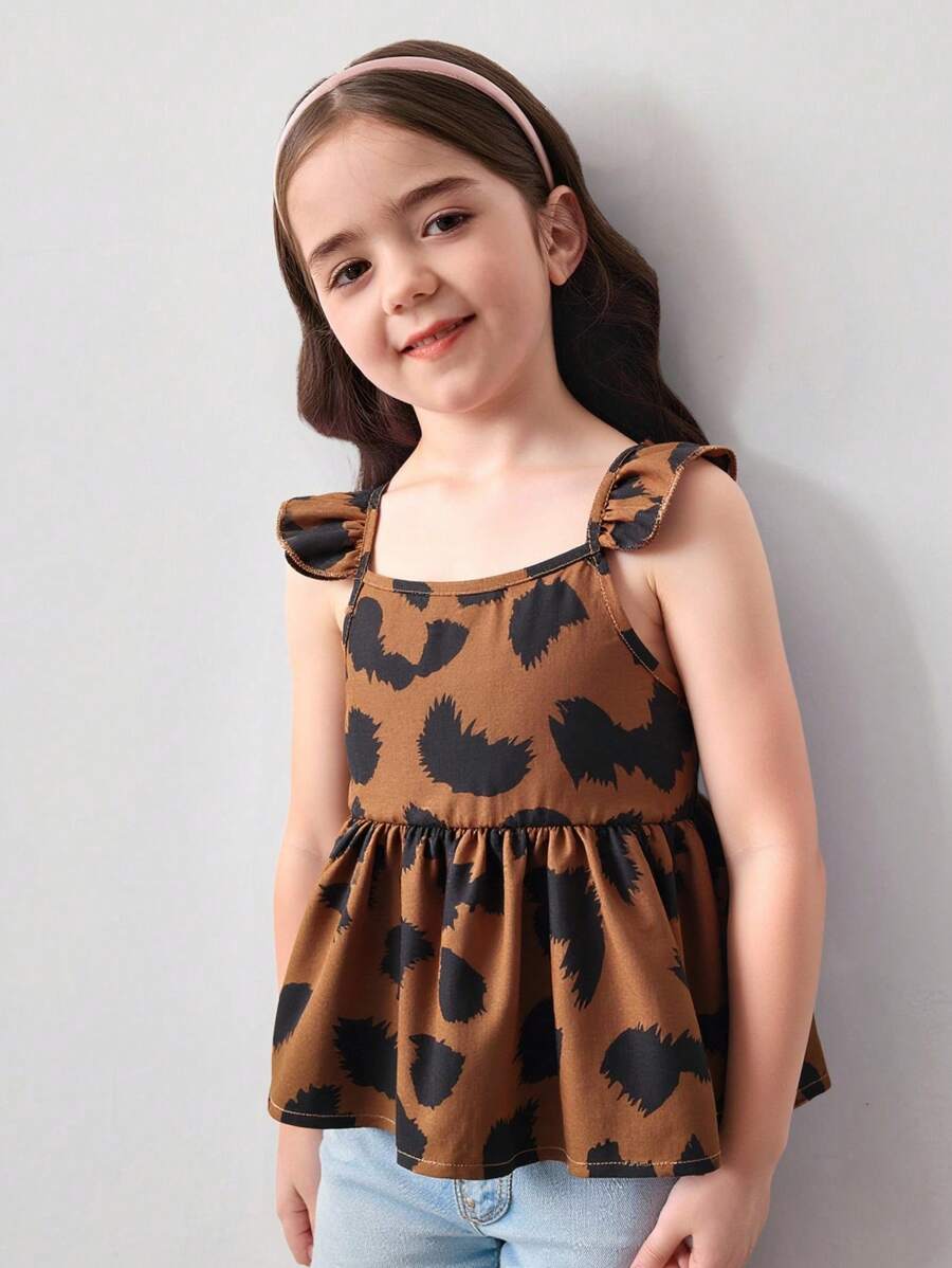 SHEIN Young Girl Allover Print Ruffle Trim Peplum Blouse - Multicolor - View 1