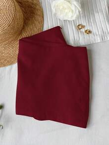Comfortcana Váy mini lưng thấp bằng vải lanh màu trơn, dành cho mùa hè - Màu Đỏ Sâu - Xem 5