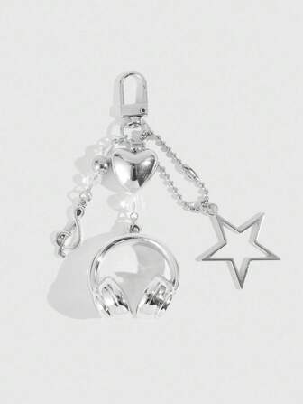 Grunge Punk 1 pieza Colgante de estuche de auriculares con estrella plateada, adecuado como regalo para la temporada de regreso a la escuela o festivales de música