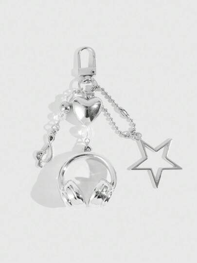 Grunge Punk 1pc Silver Star Music Earphone Case Charm, Suitable For Back To School Season Wear Or Music Festival Gifts