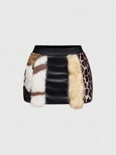 Hippie Minigonna in pelle e pelliccia animale, sexy, taglia comoda, adatta per l'autunno/inverno