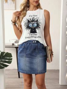 EMERY ROSE Women Casual Cotton Denim Straight Mini Skirt With Pockets, Versatile - Blue - View 6