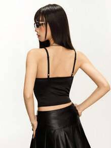INAWLY Top corto sin mangas de mujer de color negro, top ajustado de unicolor y de moda, para verano y salir - Negro - Ver 3