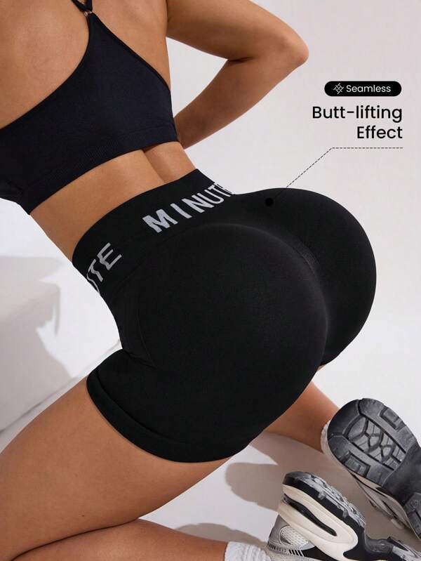 Seamluxe SHEIN Sport Damen Nahtlose Taillenbund Grafik Muster Sport Shorts Workout Short