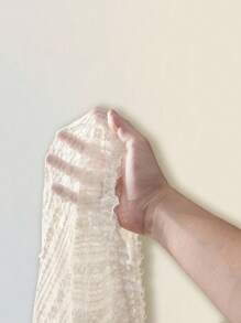 SHEIN ICON 女式透明蕾丝雪纺花卉拼接下摆 V 领纽扣短袖开衫，轻盈夏季 - 米色 - 查看 8