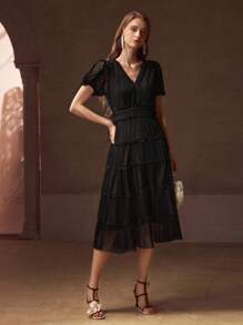 MOTF STUDIO PLISSE TIERED LAYER DRESS - Black - View 2