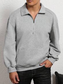 Manfinity Dauomo Men's Solid Color Half Zip Sweatshirt, Simple And Fashionable Casual Everyday Wear, Fall/Winter, Long Sleeve Top