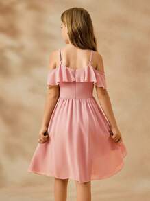 SHEIN Girls' Costume Dress, Short Chiffon Violin & Piano Performance Apparel For Children, Choir Ensemble Outfit - Pink - View 2