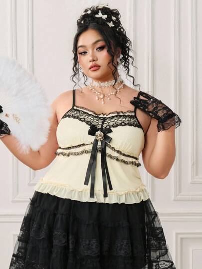 EDITION توب نسائي واسع بياقة دانتيل بريشة وفيونكة، موضة الصيف