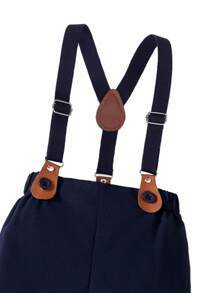 两件套男婴长袖连体衣，带领结和可调节背带裤，适合婚礼、生日、返校活动以及秋冬季穿着。 - 彩色 - 查看 4