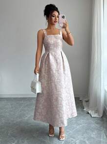 Elenzga 女士优雅复古无袖 A 字裙，荷叶边纹理面料，系带设计，温柔女性化，浪漫 - 粉色 - 查看 5