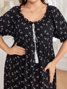 Al Najma Casual Allover Print Raglan Sleeve Loose Regular Spring/Summer Plus Size Women Arabic Dress - Black and White - View 5