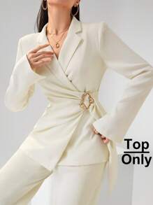 Modelyn Conjunto de traje de talla grande, chaqueta y pantalones de unicolor - Albaricoque - Ver 7