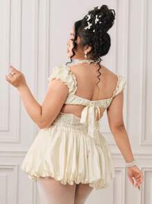 ROMWE ROMWE EDITION Abito in stile vintage reale kawaii con perline e tessuto in pizzo, senza schienale, con texture in raso e linea ad A, adatto come abito da sposa per taglie forti