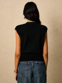 Poéselle 休闲时尚深V领无袖女式开衫 - 黑色 - 查看 6