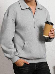 Manfinity Dauomo Men's Solid Color Half Zip Sweatshirt, Simple And Fashionable Casual Everyday Wear, Fall/Winter