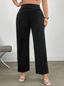 Firerie Kích thước lớn Của phụ nữ Đúng mốt Và Thanh lịch Đi làm Trắng Thẳng Quần - màu đen - Xem 3