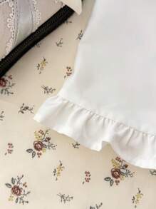 SHEIN 少女夏季白色简约方领上衣，可爱休闲 A 字形罩衫，学院风可爱衬衫，灯笼袖衬衫，白色衬衫，短袖 - 白色 - 查看 5