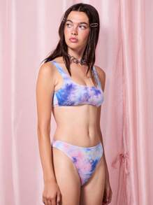 COUREZ Tie Dye Bralet And High Leg Bottoms Bikini Set /Summer Outfits For Women Vacation Swimwear Y2K Vintage - Multicolor - View 4