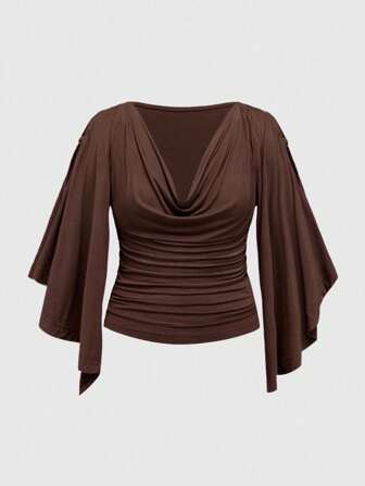 Hippie Maglietta oversize da donna con scollo a barca, decorazione in perle di legno, vita stretta, maniche a pipistrello, in stile vintage