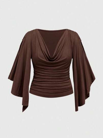 Hippie Maglietta oversize da donna con scollo a barca, decorazione in perle di legno, vita stretta, maniche a pipistrello, in stile vintage