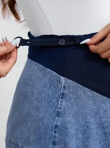 SHEIN Adjustable Waist Single-Breasted Casual Denim Skirt For Pregnant Women - Dark Wash - View 6