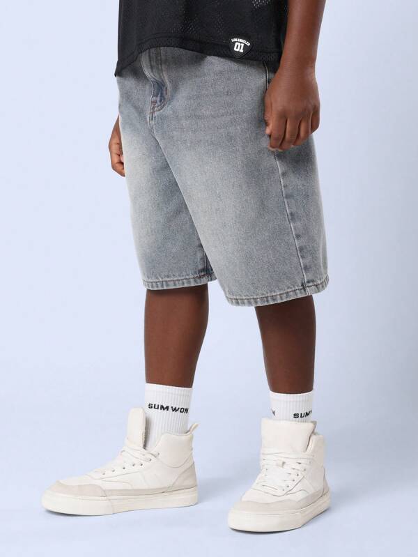 SUMWON Denim Shorts Boys Knee Length Casual Summer Comfort Urban Style Fashion Wide Leg Relaxed Jean Short