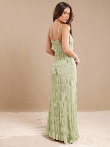 L'Amorae 纹理荷叶边吊带夏季长裙 - 綠色 - 查看 3