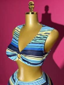 Slaydiva 2 Pieces Striped Swimwear Set - Style A, Fashionable For Summer, Tank Tops - Multicolor - View 5