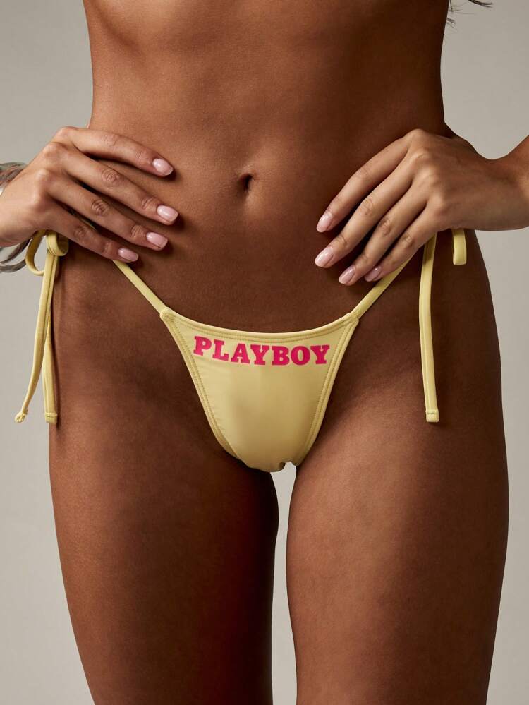 Missguided x Playboy Triangle Bikini Beach Swimwear Summer Holiday String Tie Side Brazilian Cut Halter Neck Bathing Suit Beachwear Resort Wear Poolside Vacation