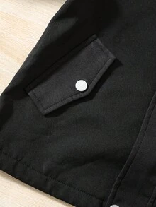 SHEIN 一件男童休闲纯色保暖长款带帽羽绒服，带口袋和人造毛皮饰边，适合返校、生日、新生儿派对、节日聚会、秋冬季穿着。 - 藏蓝色 - 查看 3