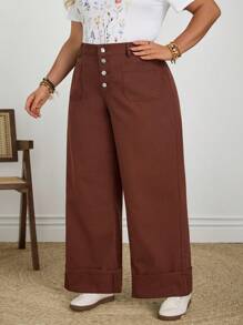 EMERY ROSE Plus Size Women Casual Vacation Rigid Denim Straight Leg Jeans - Redwood - View 3