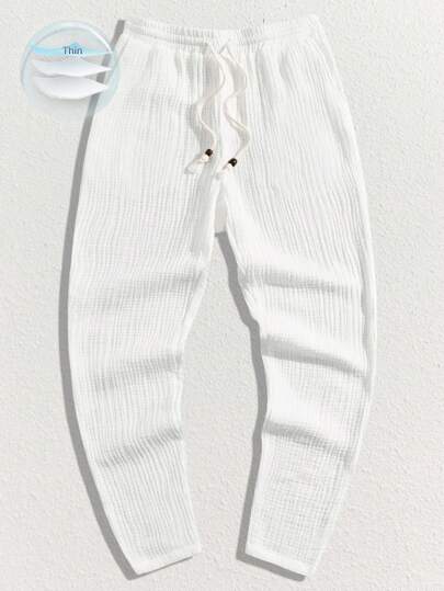 Manfinity BRENVOR Pantaloni da uomo con vita con coulisse, pantaloni lunghi bianchi tinta unita, adatti come regalo per il marito o il fidanzato, per l'autunno