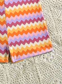 年轻女孩度假波浪条纹分体泳衣（含短裤） - 彩色 - 查看 6