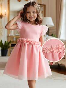 SHEIN Young Girl Round Neck Solid Color Elegant Dress