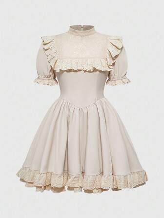 Kawaii Cute Kawaii Lolita Retro Doll Sleeve Babydoll Mini Dress For Women