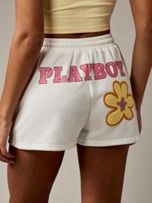 Missguided x Playboy Sommer Festival Zugband Athletik Freizeit Strand Aktivbekleidung Schweiß Shorts, hochtailliert für aktiven Lebensstil, ideal für Pool-Party