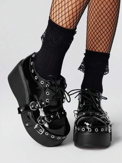 Grunge Punk Women's Punk Gothic Ankle Boots, Side Zipper, Rivet Decor, Waterproof Platform, Thick Heel, Motorcycle Riding Boots