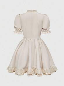 ROMWE Đầm Babydoll Mini Tay Áo Búp Bê Kawaii Lolita Retro Dễ Thương Cho Nữ - Màu be - Xem 2