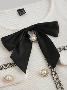 SHEIN MOD 女士优雅缎带拼接蝴蝶结装饰长袖长裙，冬季连衣裙，女士连衣裙，优雅女士连衣裙，米色女士连衣裙 - 米色 - 查看 4