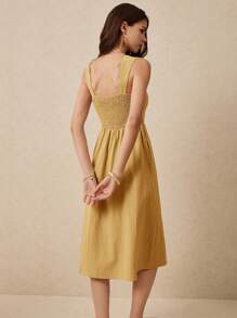Poéselle 女式夏季纯色褶皱休闲无袖连衣裙 - 黃色 - 查看 5