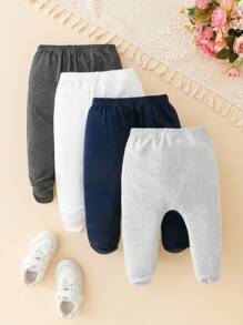 SHEIN Playful Pals 4pcs/Set Baby Boy Solid Color Simple Pants, Multi-Color, Suitable For Sports, Home & Casual Wear, Spring/Autumn Chic Autumn/Winter - Multicolor - View 2