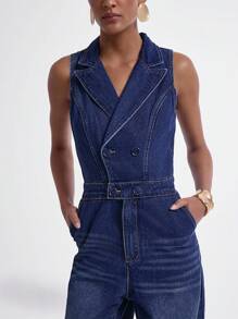 Daynim 女士无袖休闲牛仔阔腿连体裤