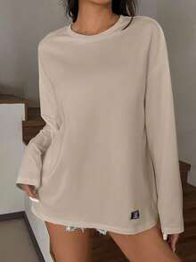 SHEIN EZwear Summer Solid Bow Decorated Cropped Slim Fit T-Shirt - Khaki - View 3