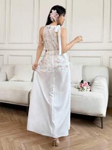 Modelyn Sleeveless Halter Neck Mesh Patchwork Dress For Women - White - View 2