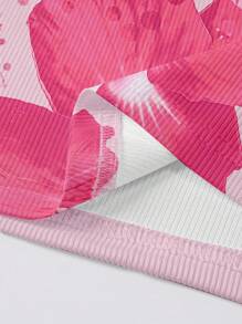 SHEIN 粉色休闲简约芙蓉花印花圆领紧身背心 - 彩色 - 查看 5