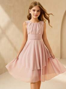 少女优雅长款粉色吊带连衣裙，适合派对、度假、正式晚宴、伴娘、舞会、宴会、生日、婚礼等场合